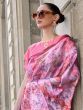 Gorgeous Pink & Lavender Digital Printed Satin Saree With Blouse