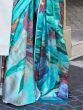 Adorable Turquoise Digital Printed Satin Festival Wear Saree