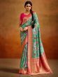 Stunning Green Kalamkari Printed Banarasi Silk Saree With Blouse