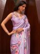 Precious Lavender Floral Printed Satin Function Wear Saree With Blouse