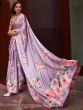 Precious Lavender Floral Printed Satin Function Wear Saree With Blouse