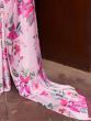 Beautiful Pink Floral Printed Satin Function Wear Saree With Blouse