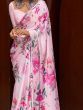 Beautiful Pink Floral Printed Satin Function Wear Saree With Blouse