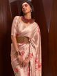 Attractive Peach Floral Printed Satin Party Wear Saree With Blouse
