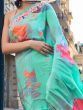Stunning Sea Green Floral Printed Silk Party Wear Saree With Blouse 