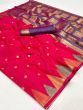 Astounding Rani Pink Zari Woven Silk Festival Wear Saree With Blouse