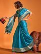 Adorable Sky-Blue Zari Weaving Satin Wedding Wear Saree With Blouse