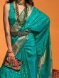 Alluring Teal Blue Zari Weaving Satin Reception Wear Saree With Blouse
