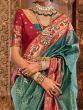 Awesome Teal Green Zari Woven Silk Wedding Wear Saree With Blouse