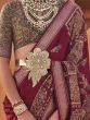 Gorgeous Maroon Digital Printed Silk Wedding Wear Saree With Blouse
