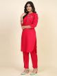 Glamorous Red Embroidered Silk Festival Wear Kurta With Pant