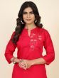Glamorous Red Embroidered Silk Festival Wear Kurta With Pant