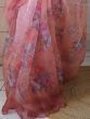 Beautiful Peach Floral Printed Organza Party Wear Saree With Blouse