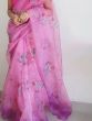 Marvelous Pink Floral Printed Organza Festive Wear Saree With Blouse