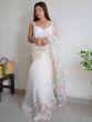 Majestic White Floral Printed Organza Cocktail Party Wear Saree 