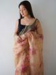Wonderful Beige Floral Printed Organza Event Wear Saree With Blouse