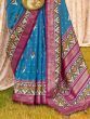 Captivating Blue Patola Printed Silk Wedding Wear Saree With Blouse
