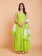 Fascinating Neon Green Georgette Gown with Flower Print Dupatta