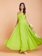 Fascinating Neon Green Georgette Gown with Flower Print Dupatta