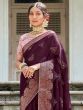 Stunning Purple Embroidered Cotton Festival Saree With Blouse