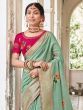 Rocking Sea Green Embroidered Cotton Occasion Wear Saree With Blouse