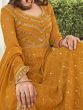 Sunshine Mustard Yellow Embroidered Georgette Haldi Function Gown