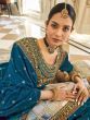 Jazz-Up Teal Blue Embroidered Vichitra Festive Look Pakistani Suits