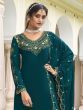 Dazzle Teal Blue Embroidered Georgette Occasion Wear Palazzo Suits