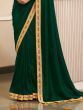 Magnetic Dark Green Heavy Lace Work Vichitra Silk Function Wear Saree