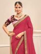 Bewitching Coral Red Heavy Lace Work Vichitra Silk Event Wear Saree