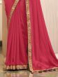 Bewitching Coral Red Heavy Lace Work Vichitra Silk Event Wear Saree