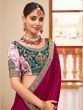 Alluring Rani Pink Heavy Lace Work Vichitra Silk Wedding Wear Saree