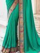 Glamorous Teal Green Lace Work Silk Festival Wear Saree With Blouse