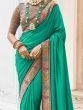 Glamorous Teal Green Lace Work Silk Festival Wear Saree With Blouse