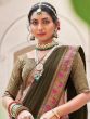 Charming Olive Green Heavy Lace Work Silk Mehendi Wear Saree