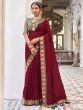 Magnetic Maroon Heavy Lace Work Silk Wedding Saree With Blouse