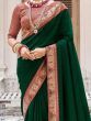 Attractive Green Lace Work Vichitra Silk Saree With Blouse