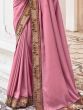 Gorgeous Pink Lace Work Vichitra Silk Function Wear Saree With Blouse
