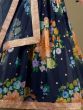 Gorgeous Navy Blue Floral Printed Georgette Gown With Dupatta