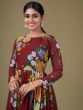 Beautiful Maroon Floral Printed Georgette Traditional Gown With Dupatta