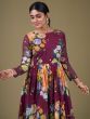 Stunning Purple Floral Printed Georgette Event Wear Gown With Dupatta