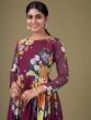 Stunning Purple Floral Printed Georgette Event Wear Gown With Dupatta