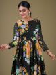Marvelous Black Floral Printed Georgette Event Wear Gown With Dupatta
