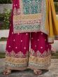 Glamorous Sky-Blue & Pink Embroidered Chinon Palazzo Suit With Dupatta
