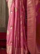 Enchanting Pink Zari Weaving Georgette Wedding Wear Saree With Blouse