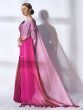 Awesome Pink Chiffon Reception Wear Plain Saree With Blouse