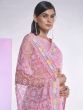 Spectacular Pink Embroidered Net Designer Saree With Blouse