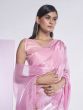 Captivating Pink Organza Reception Wear Plain Saree With Blouse