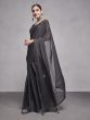 Attractive Black Chiffon Reception Wear Plain Saree With Blouse