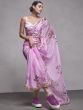 Tantalizing Pink Floral Printed Organza Party Wear Saree With Blouse
